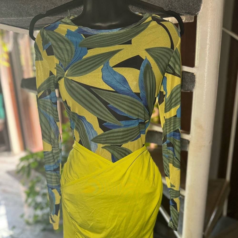 Sheer Tropical Leaf Print bodysuit